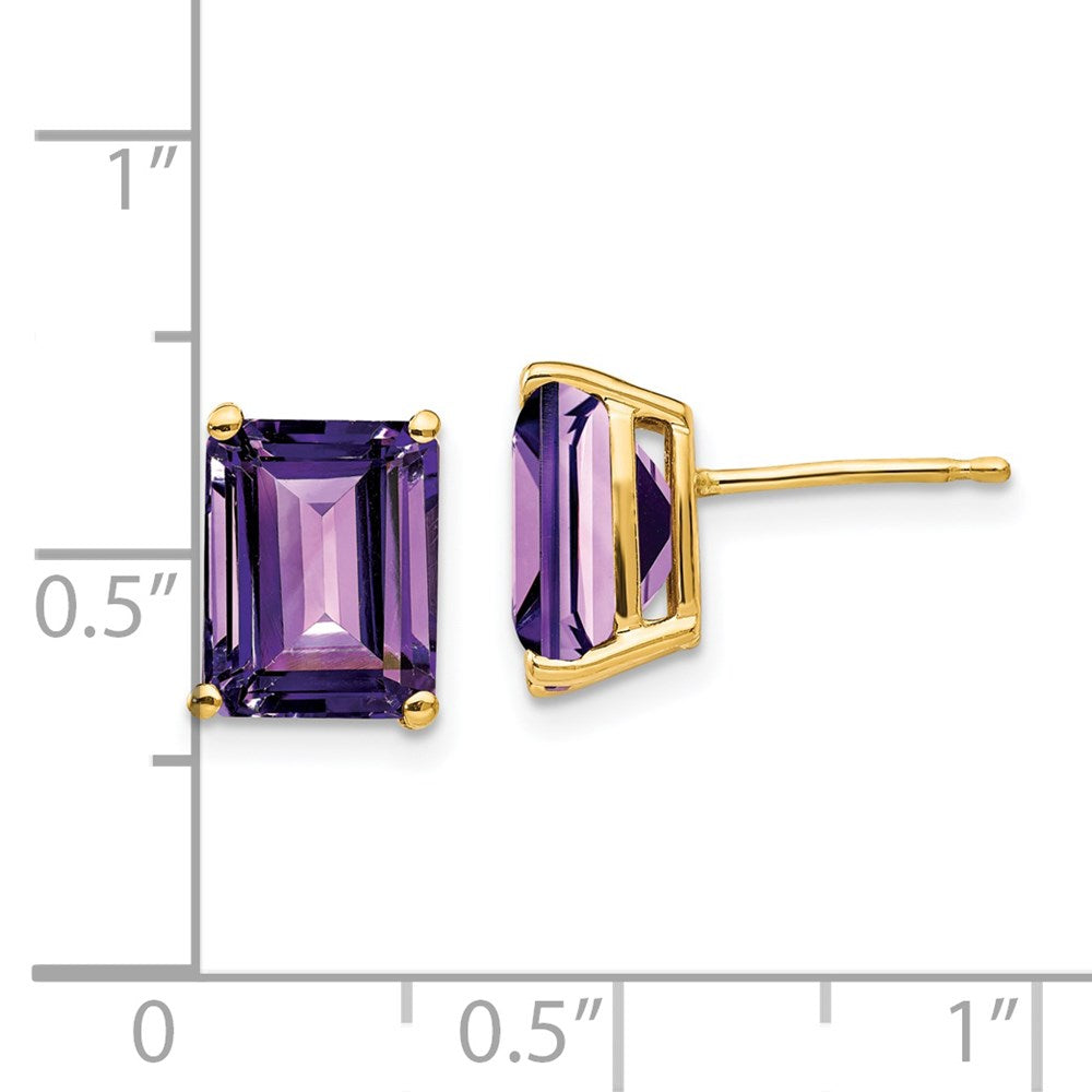 14k Yellow Gold 9x7mm Emerald Cut Amethyst Earrings XE68AM