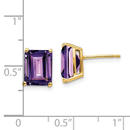 14k Yellow Gold 9x7mm Emerald Cut Amethyst Earrings XE68AM
