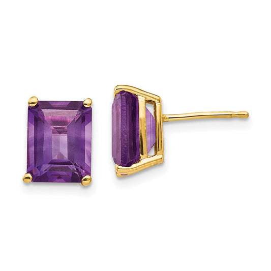14k Yellow Gold 9x7mm Emerald Cut Amethyst Earrings XE68AM