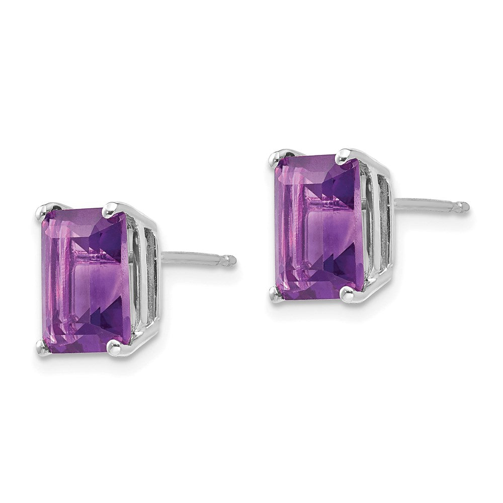 14k White Gold 9x7mm Emerald Cut Amethyst Earrings XE68WAM