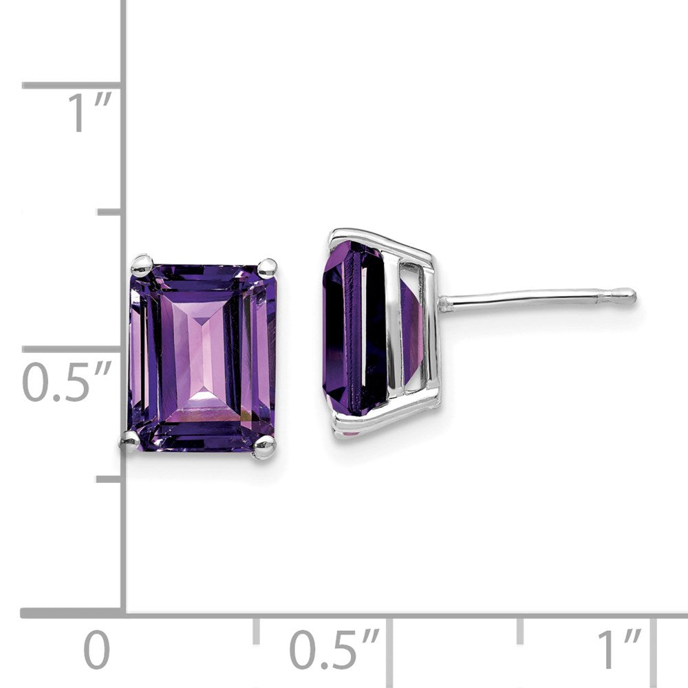 14k White Gold 9x7mm Emerald Cut Amethyst Earrings XE68WAM