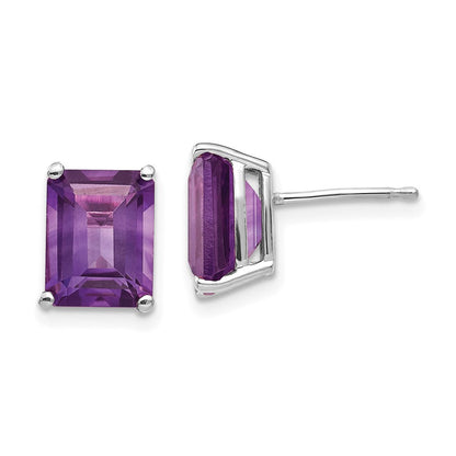14k White Gold 9x7mm Emerald Cut Amethyst Earrings XE68WAM