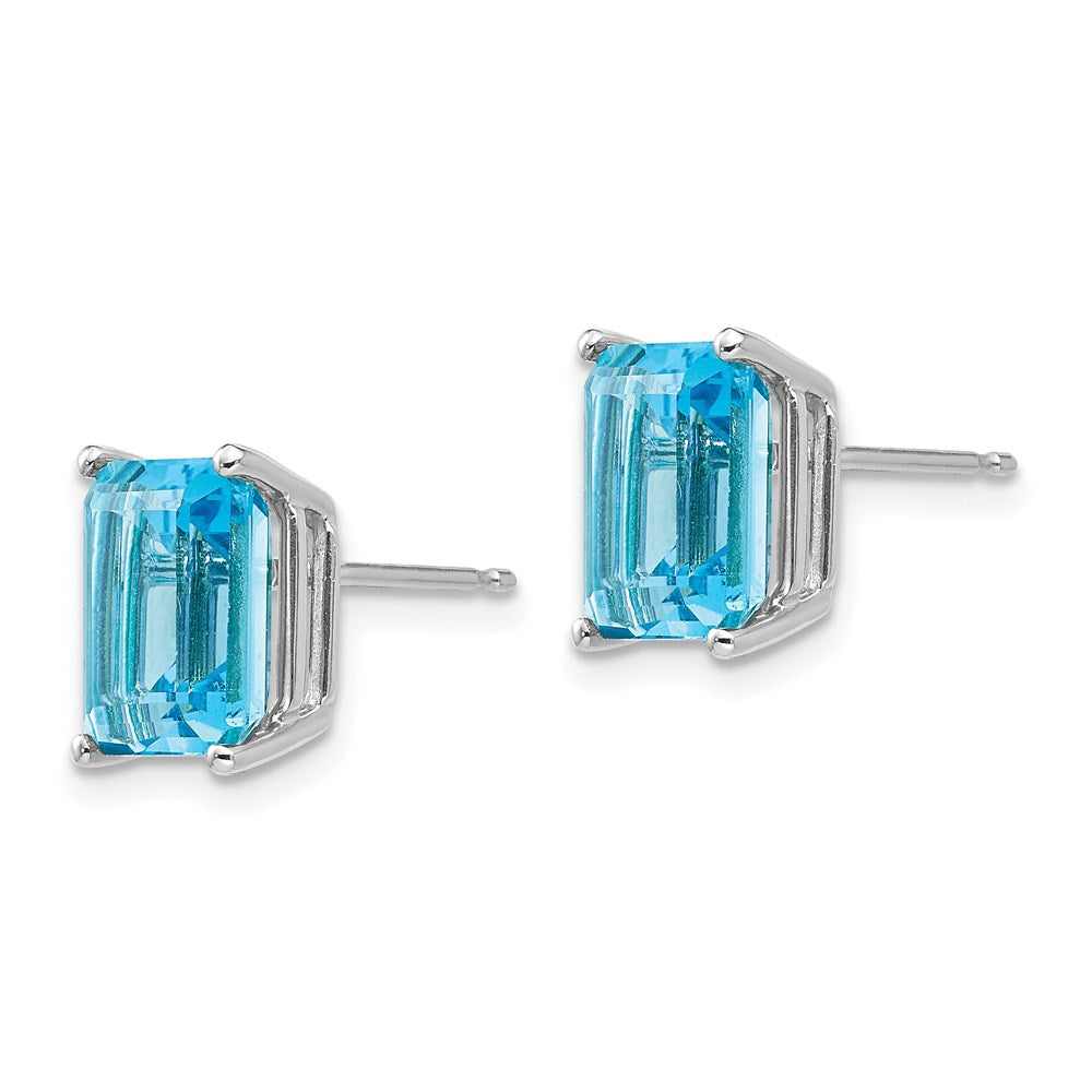 14k White Gold 9x7mm Emerald Cut Blue Topaz Earrings XE68WBT