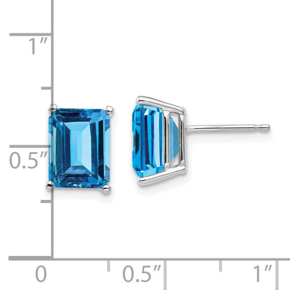 14k White Gold 9x7mm Emerald Cut Blue Topaz Earrings XE68WBT