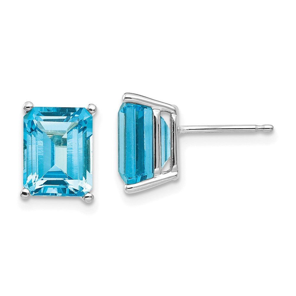 14k White Gold 9x7mm Emerald Cut Blue Topaz Earrings XE68WBT