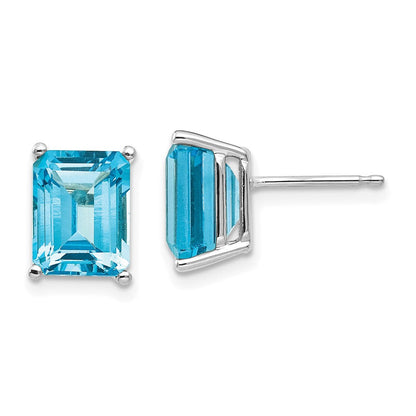 14k White Gold 9x7mm Emerald Cut Blue Topaz Earrings XE68WBT