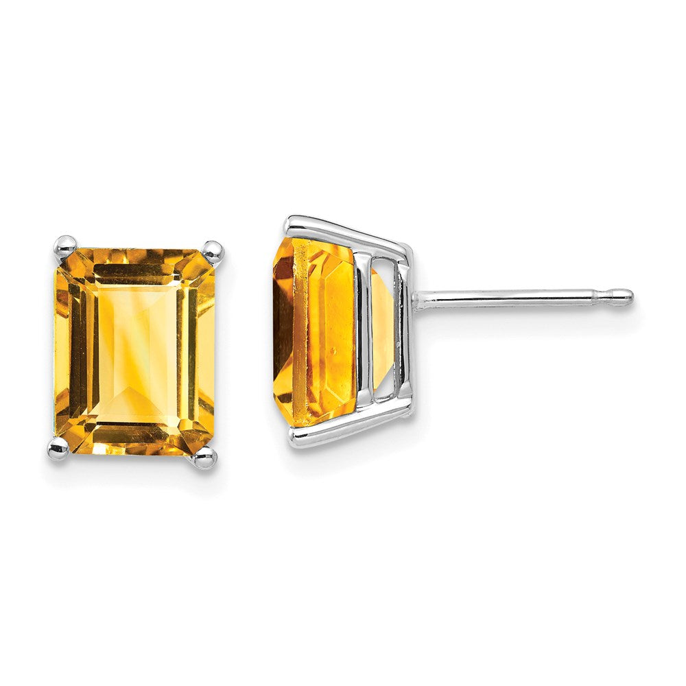 14k White Gold 9x7mm Emerald Cut Citrine Earrings XE68WCI