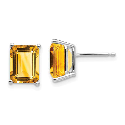 14k White Gold 9x7mm Emerald Cut Citrine Earrings XE68WCI