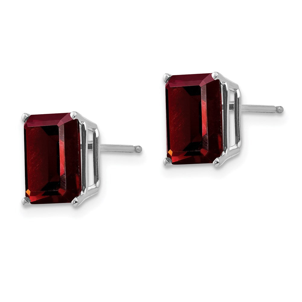 14k White Gold 9x7mm Emerald Cut Garnet Earrings XE68WGA