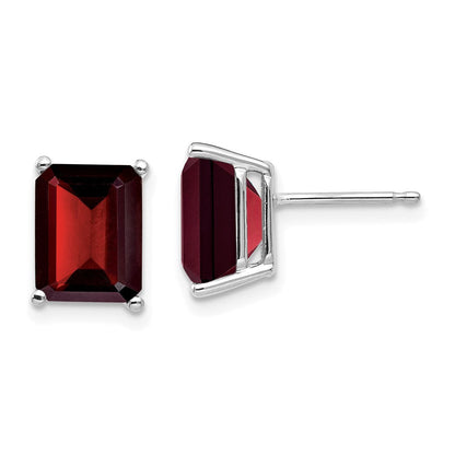 14k White Gold 9x7mm Emerald Cut Garnet Earrings XE68WGA