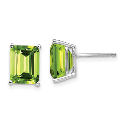 14k White Gold 9x7mm Emerald Cut Peridot Earrings XE68WPE