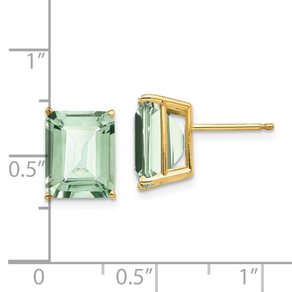 14k Yellow Gold 10x8 Emerald-Cut Green Quartz Earrings XE69AG