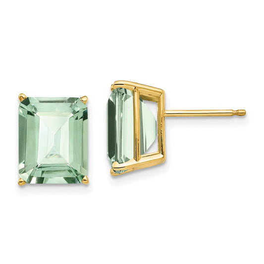 14k Yellow Gold 10x8 Emerald-Cut Green Quartz Earrings XE69AG