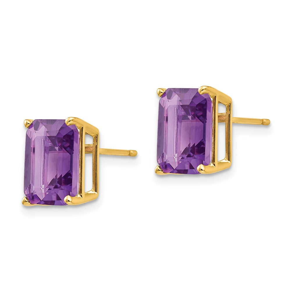 14k Yellow Gold 10x8mm Emerald Cut Amethyst Earrings XE69AM