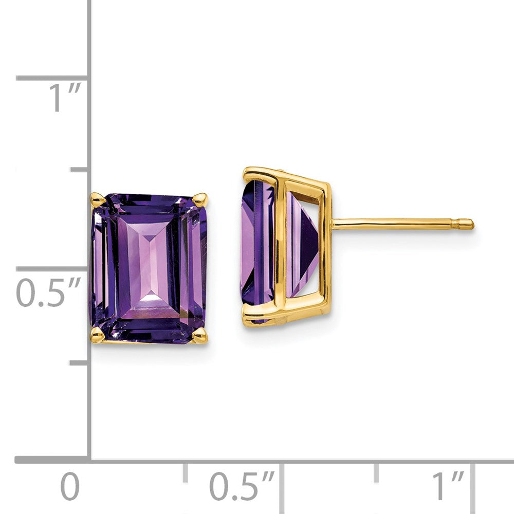 14k Yellow Gold 10x8mm Emerald Cut Amethyst Earrings XE69AM