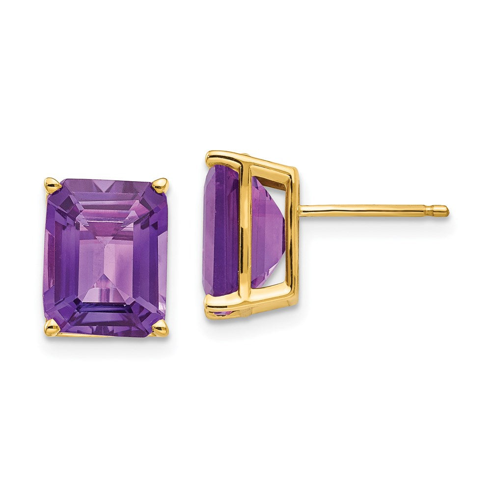 14k Yellow Gold 10x8mm Emerald Cut Amethyst Earrings XE69AM