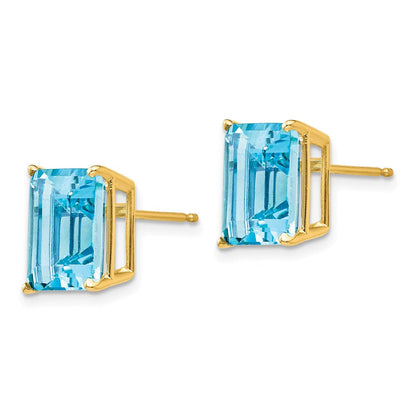 14k Yellow Gold 10x8mm Emerald Cut Blue Topaz Earrings XE69BT