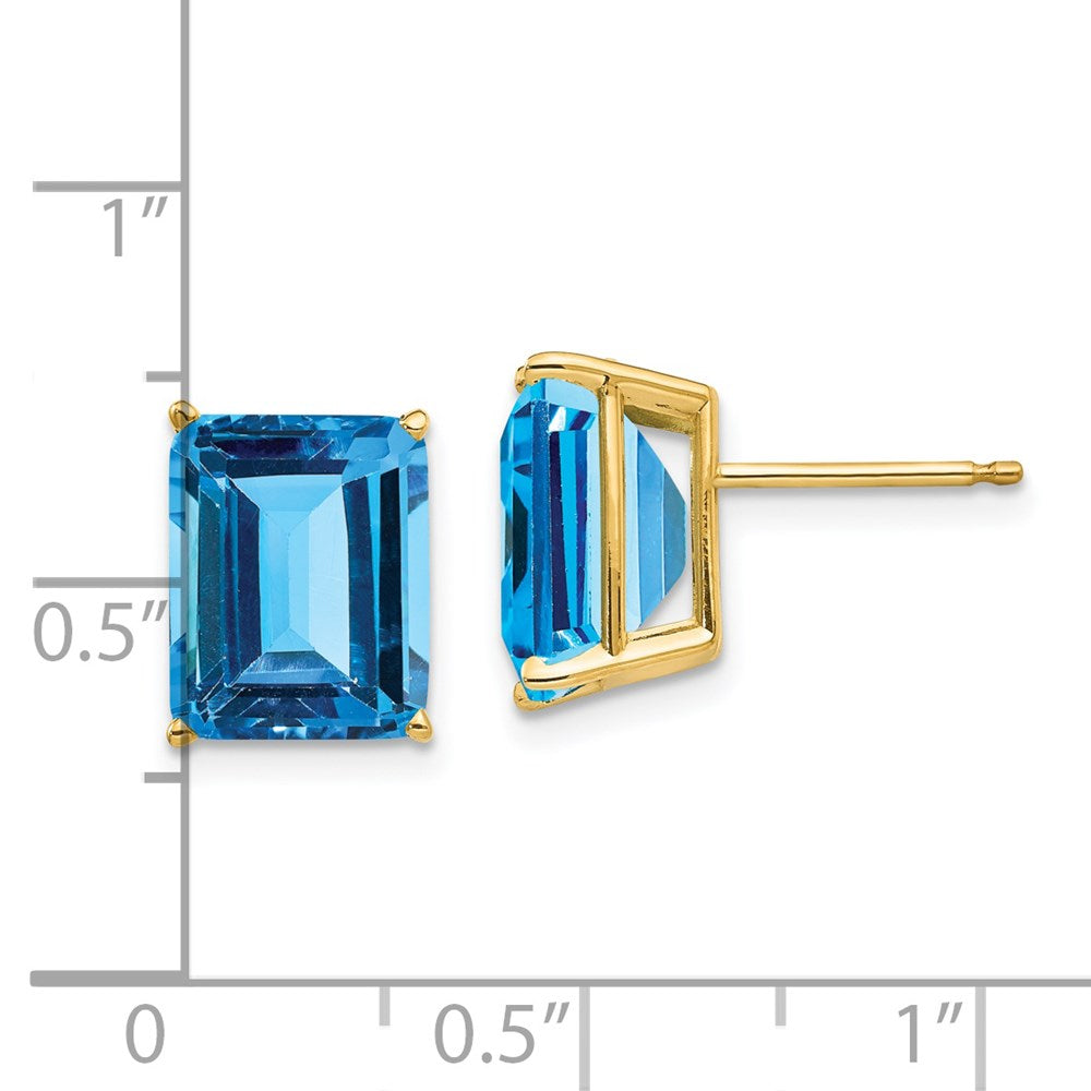 14k Yellow Gold 10x8mm Emerald Cut Blue Topaz Earrings XE69BT