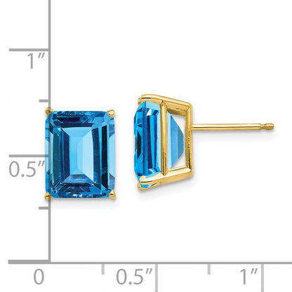 14k Yellow Gold 10x8mm Emerald Cut Blue Topaz Earrings XE69BT