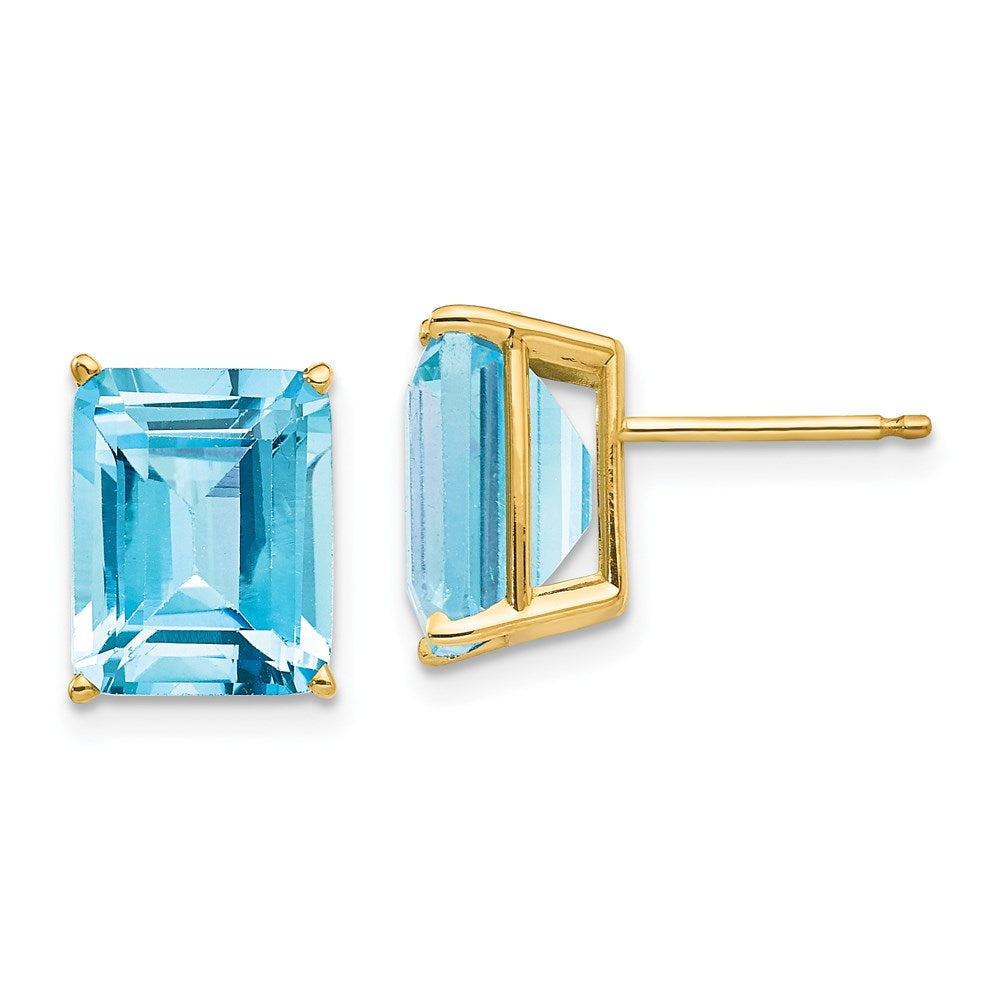 14k Yellow Gold 10x8mm Emerald Cut Blue Topaz Earrings XE69BT