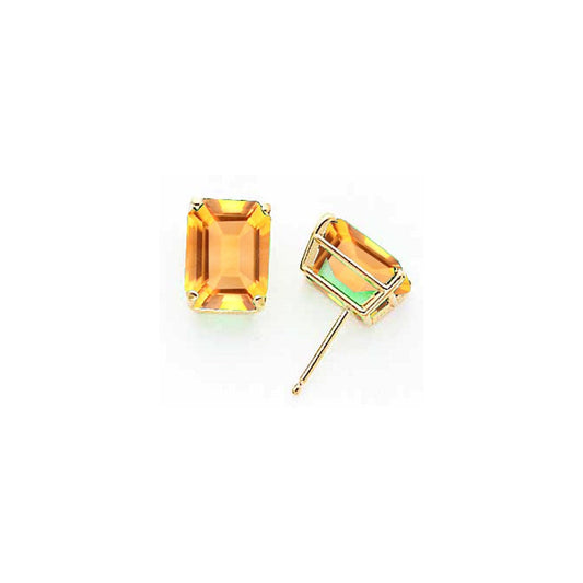 14k Yellow Gold 10x8mm Emerald Cut Citrine Earrings XE69CI