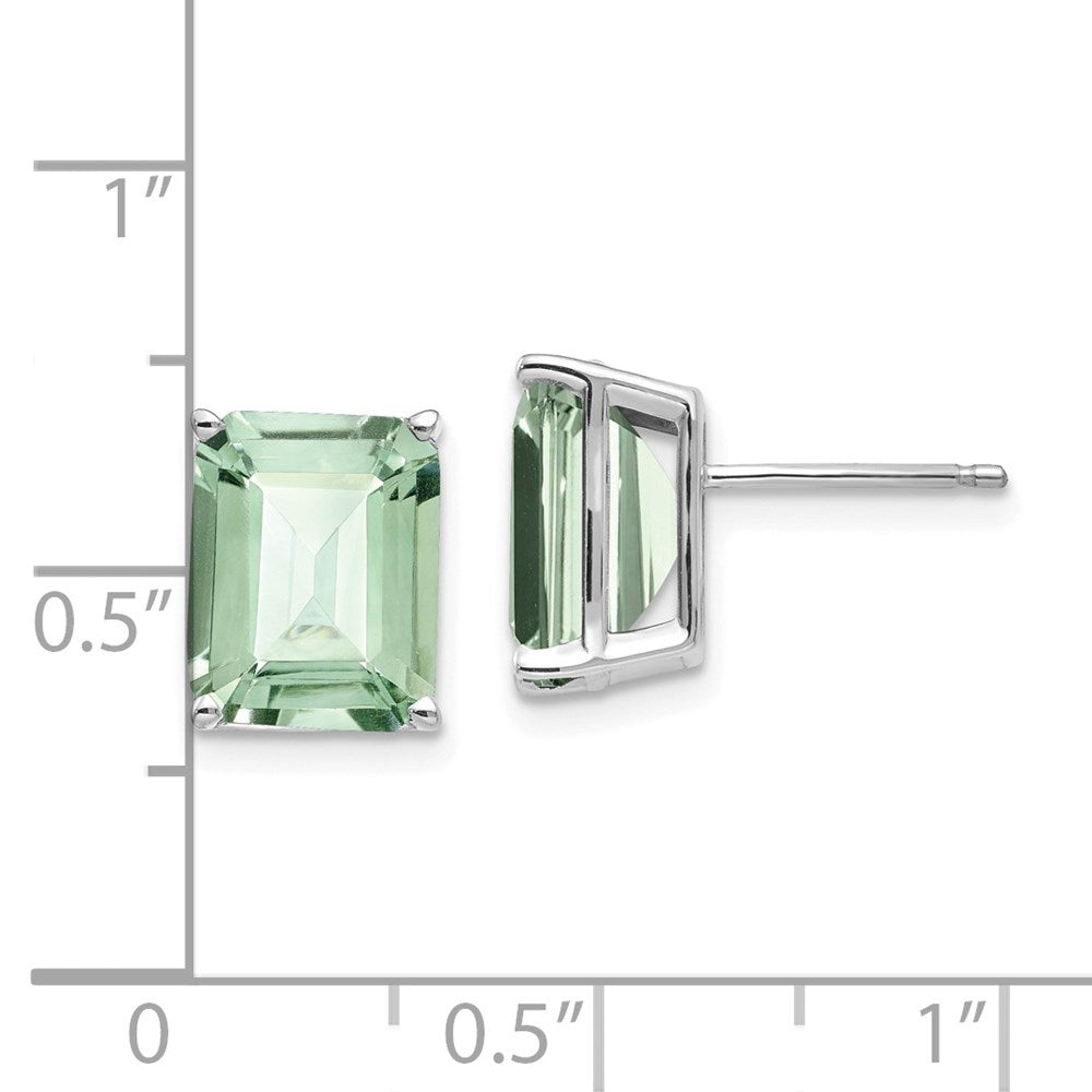 14k White Gold 10x8mm Emerald-Cut Green Quartz Earrings XE69WAG
