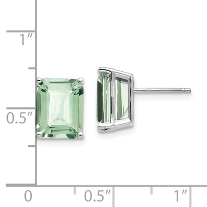 14k White Gold 10x8mm Emerald-Cut Green Quartz Earrings XE69WAG