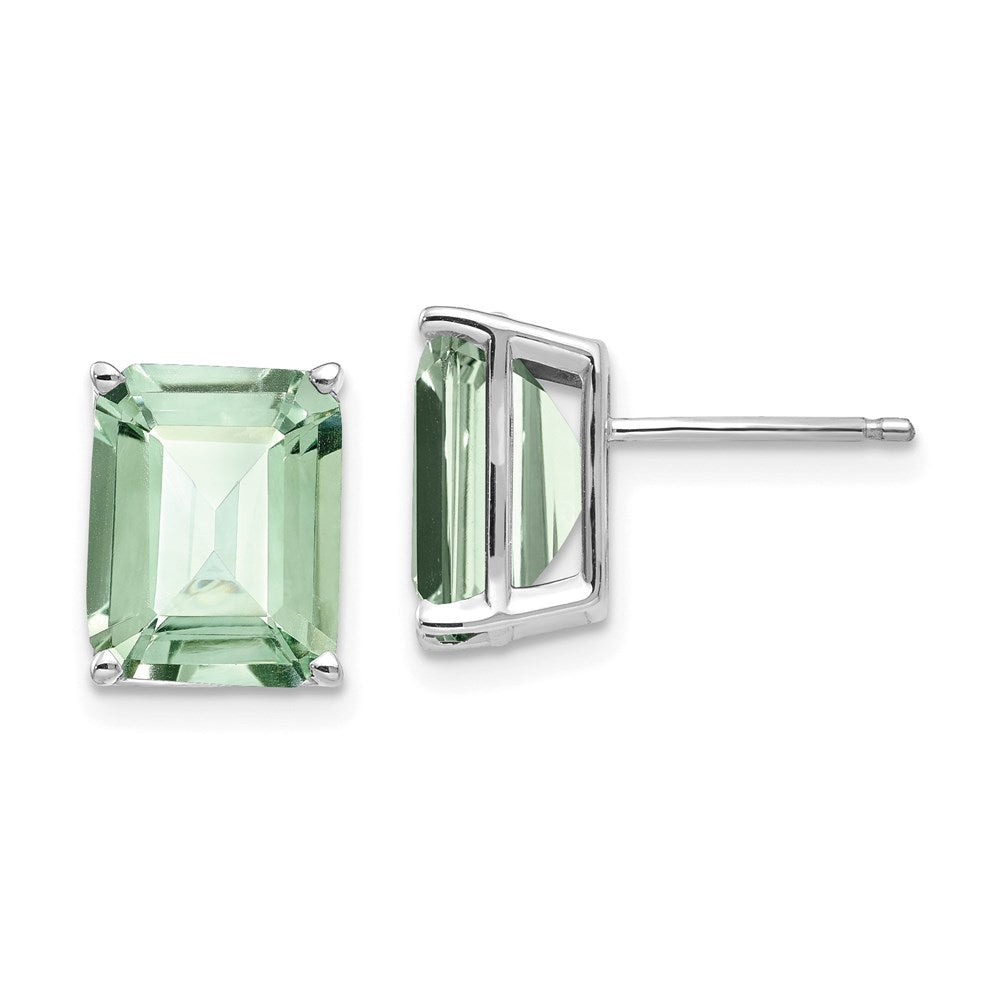 14k White Gold 10x8mm Emerald-Cut Green Quartz Earrings XE69WAG