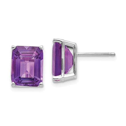 14k Yellow Gold Emerald Cut Amethyst Stud Earrings XE69WAM