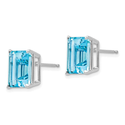 14k White Gold 10x8mm Emerald Cut Blue Topaz Earrings XE69WBT