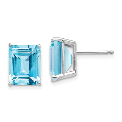 14k White Gold 10x8mm Emerald Cut Blue Topaz Earrings XE69WBT