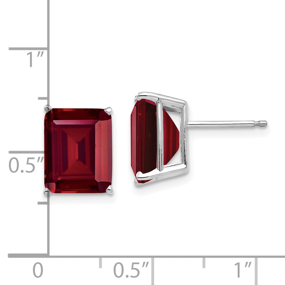 14k White Gold 10x8mm Emerald Cut Created Ruby Earrings XE69WCR