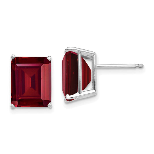 14k White Gold 10x8mm Emerald Cut Created Ruby Earrings XE69WCR
