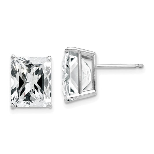 14k White Gold 10x8mm Emerald Cut Cubic Zirconia Earrings XE69WCZ