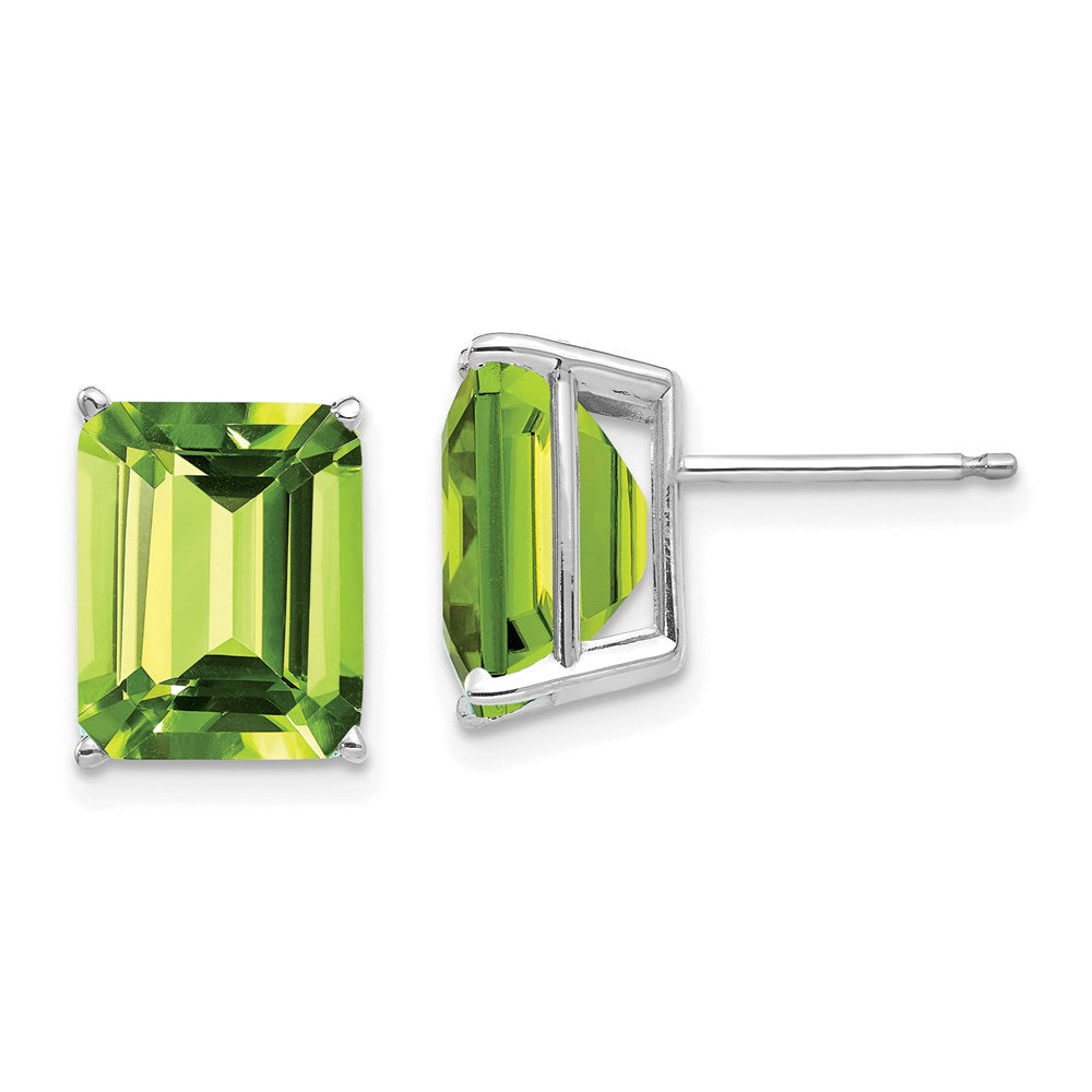 14k White Gold 10x8mm Emerald Cut Peridot Earrings XE69WPE
