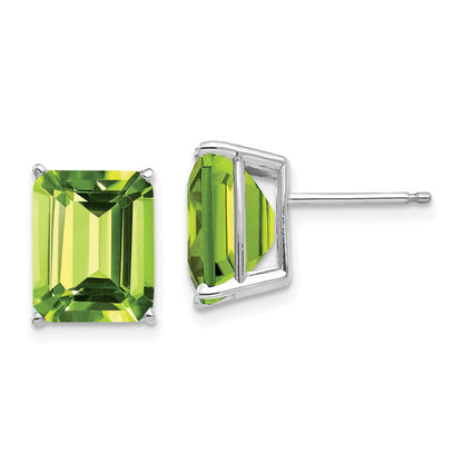 14k White Gold 10x8mm Emerald Cut Peridot Earrings XE69WPE