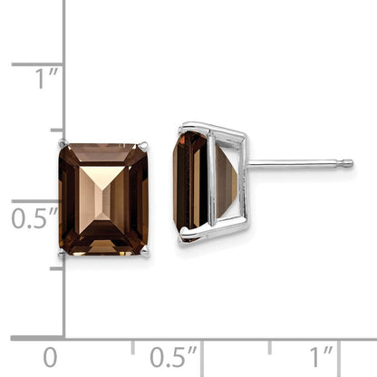14k White Gold 10x8mm Emerald Smok Yellow Gold Quartz Earrings XE69WSQ