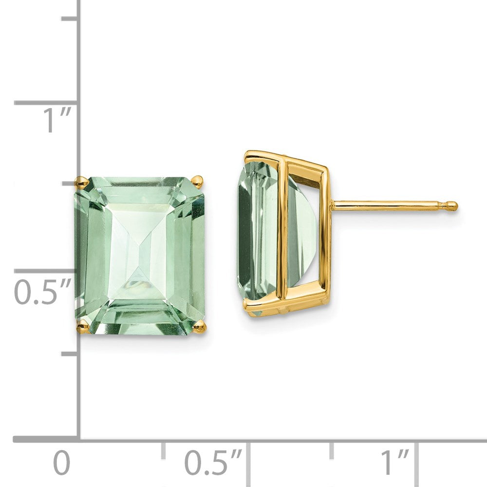 14k Yellow Gold 12x10 Emerald-Cut Green Quartz Earrings XE70AG