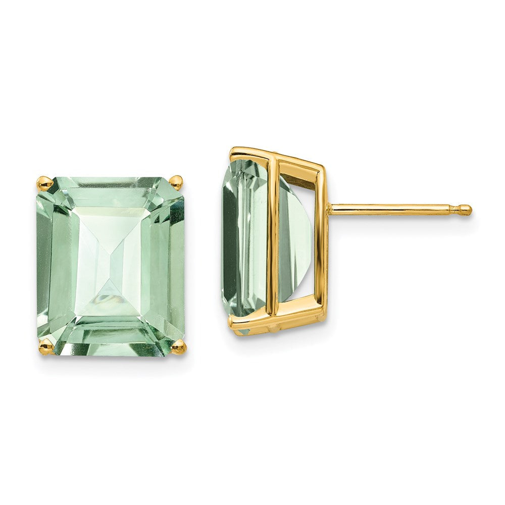 14k Yellow Gold 12x10 Emerald-Cut Green Quartz Earrings XE70AG