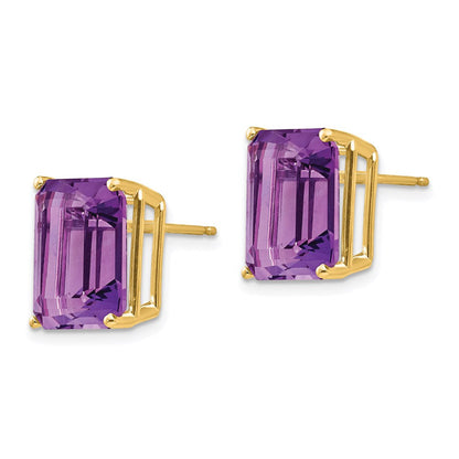 14k Yellow Gold 12x10mm Emerald Cut Amethyst Earrings XE70AM