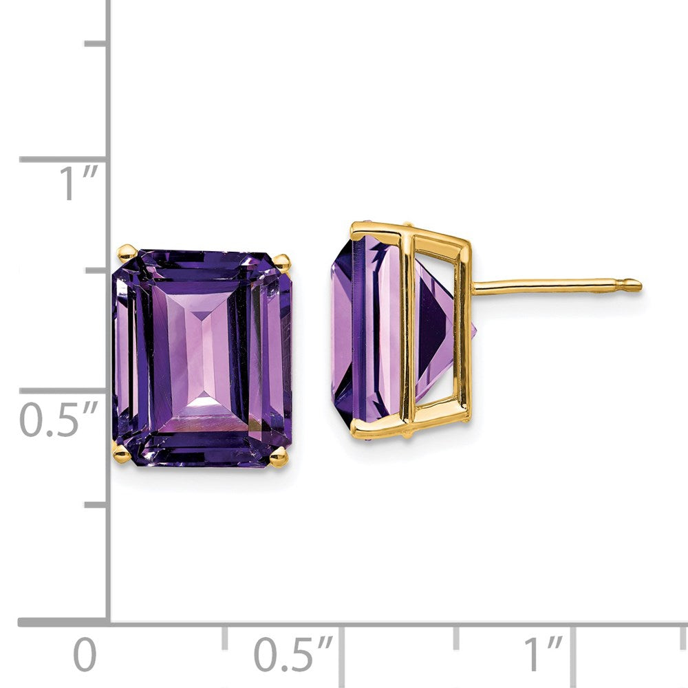 14k Yellow Gold 12x10mm Emerald Cut Amethyst Earrings XE70AM