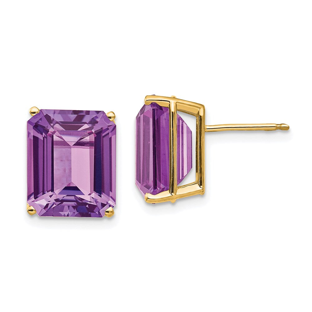 14k Yellow Gold 12x10mm Emerald Cut Amethyst Earrings XE70AM