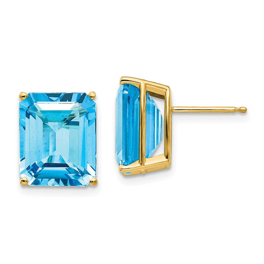 14k Yellow Gold 12x10mm Emerald Cut Blue Topaz Earrings XE70BT