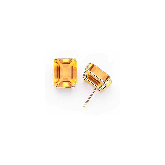 14k Yellow Gold 12x10mm Emerald Cut Citrine Earrings XE70CI
