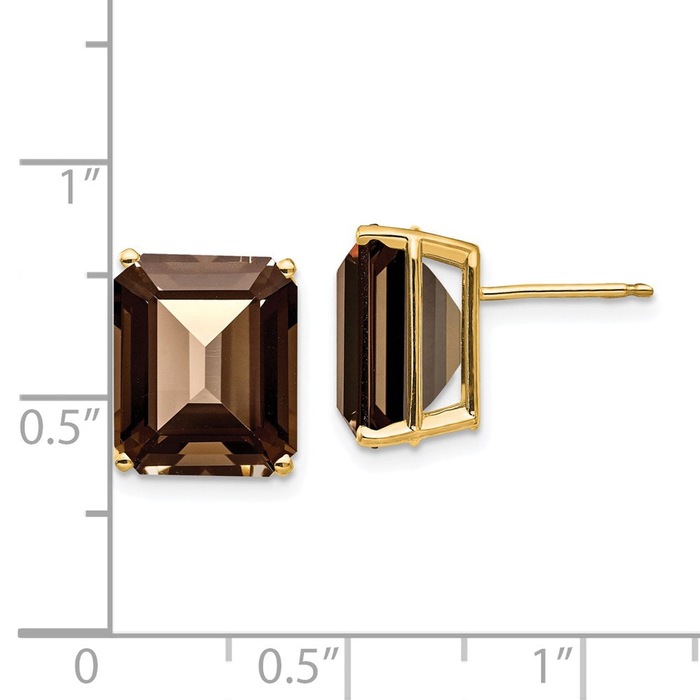 14k Yellow Gold 12x10 Emerald Cut Smok Yellow Gold Quartz Earrings XE70SQ