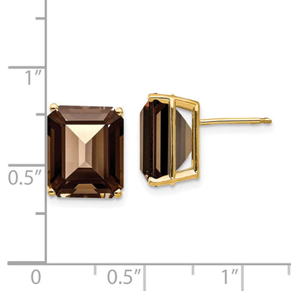 14k Yellow Gold 12x10 Emerald Cut Smok Yellow Gold Quartz Earrings XE70SQ
