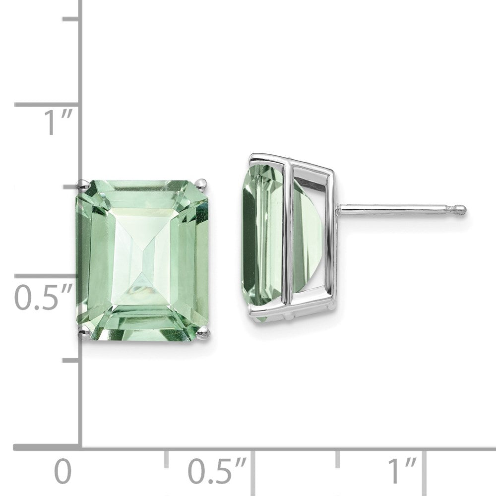 14k White Gold 12x10mm Emerald-Cut Green Quartz Earrings XE70WAG