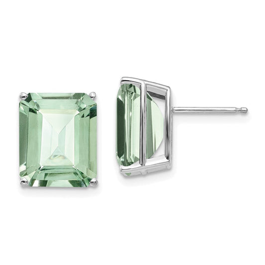 14k White Gold 12x10mm Emerald-Cut Green Quartz Earrings XE70WAG