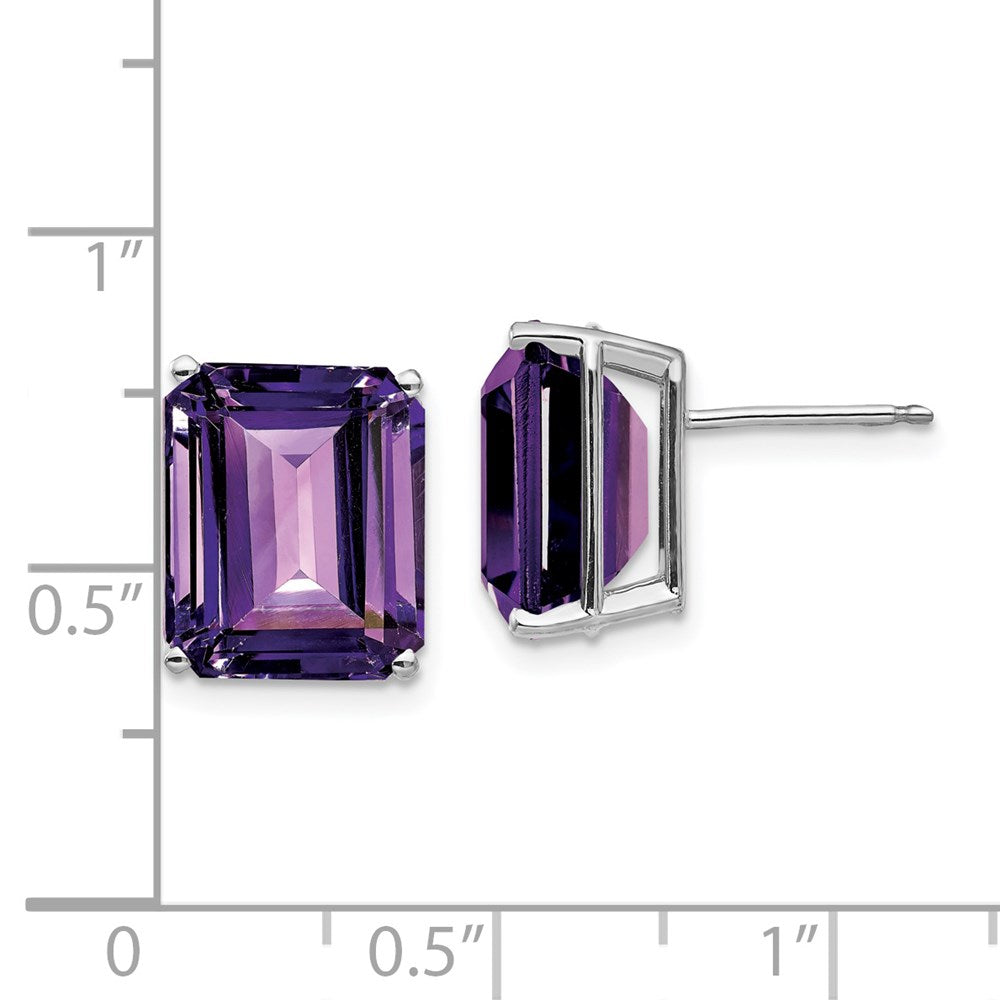 14k White Gold 12x10mm Emerald Cut Amethyst Earrings XE70WAM