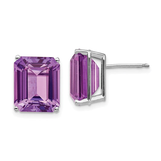 14k White Gold 12x10mm Emerald Cut Amethyst Earrings XE70WAM
